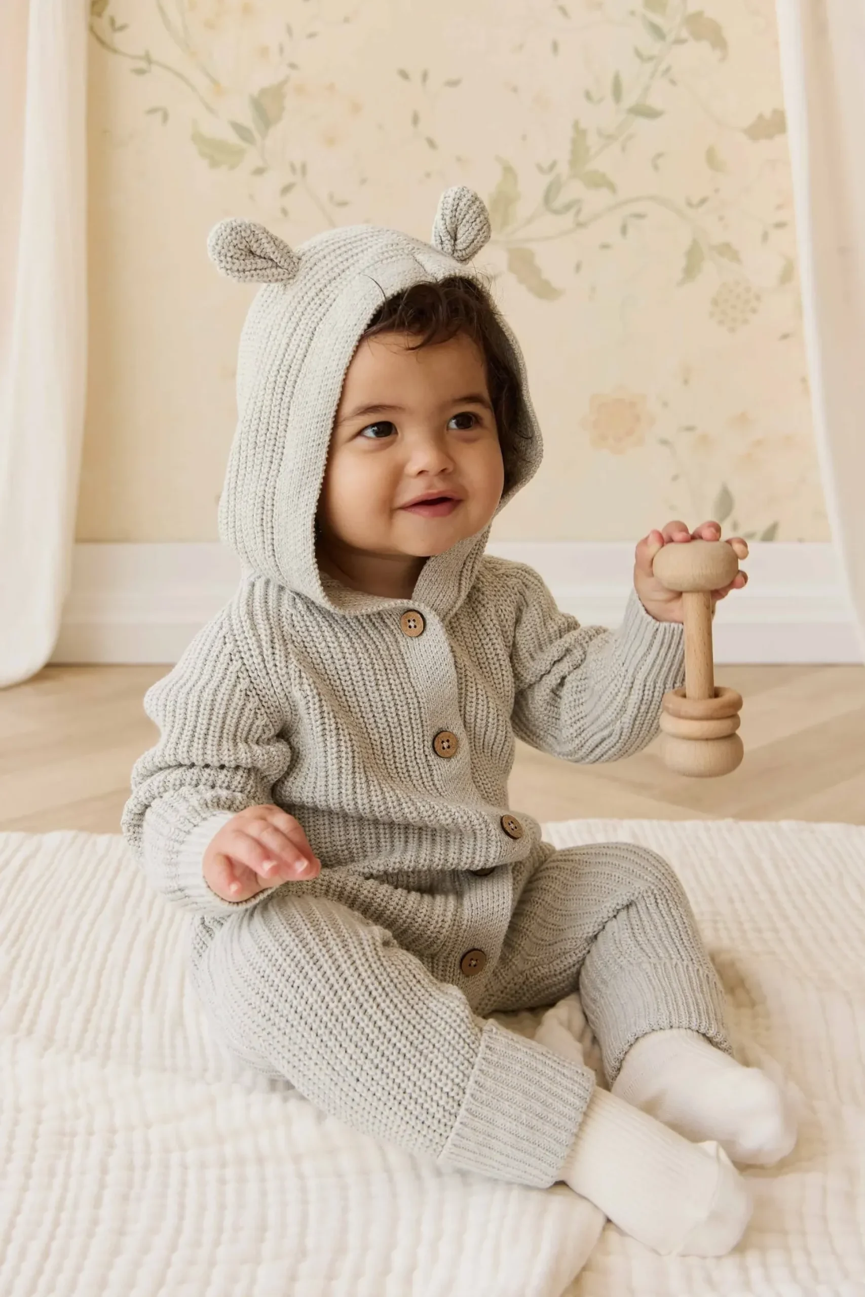 Bear Knit Onepiece - Light Grey Marle