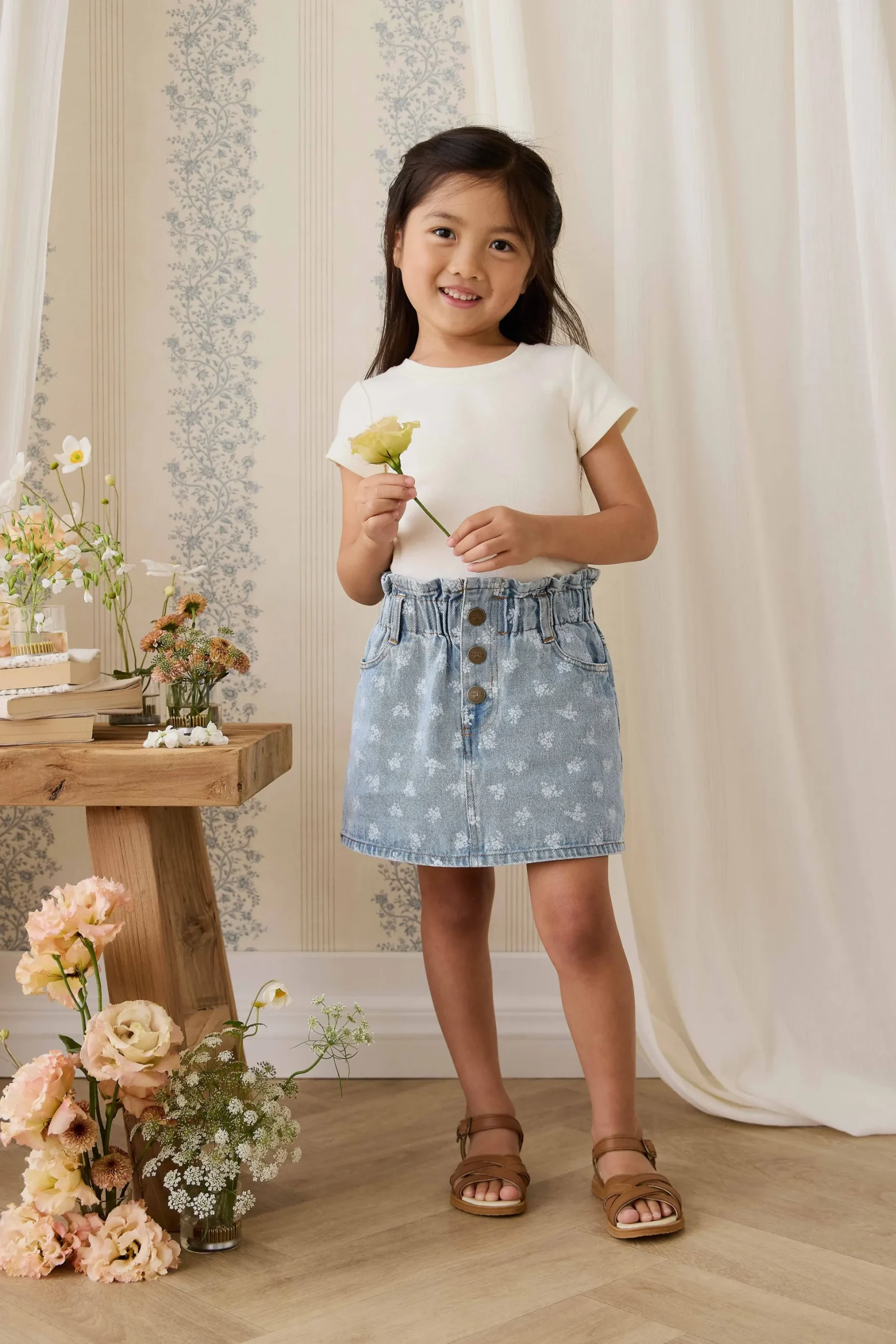 Brielle Skirt - Tully Floral Denim