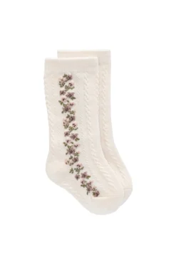 Cassie Knee High Sock - Cassie Floral Jacquard - Bridal Blush