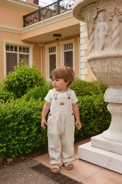 Cecil Overall - Fine Vertical Stripe Sandy Brown/Cloud