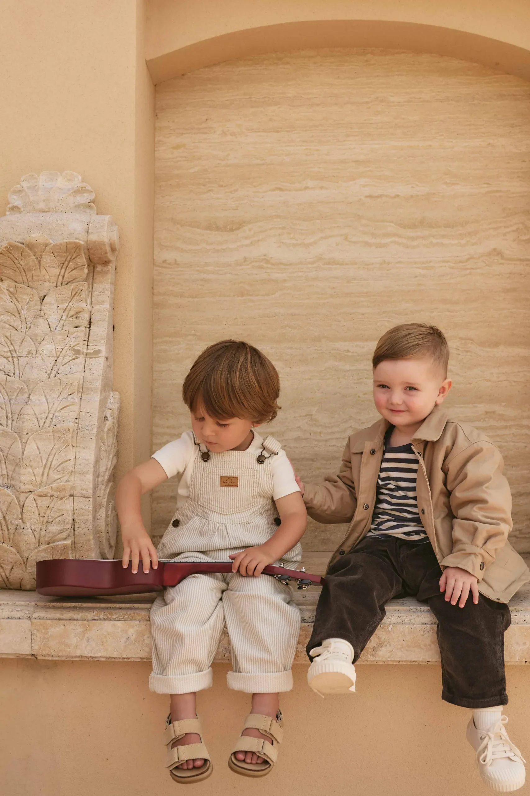 Cecil Overall - Fine Vertical Stripe Sandy Brown/Cloud