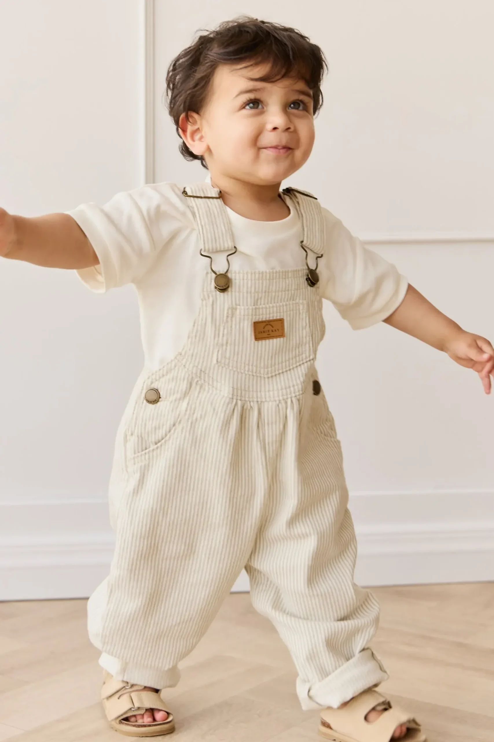 Cecil Overall - Fine Vertical Stripe Sandy Brown/Cloud