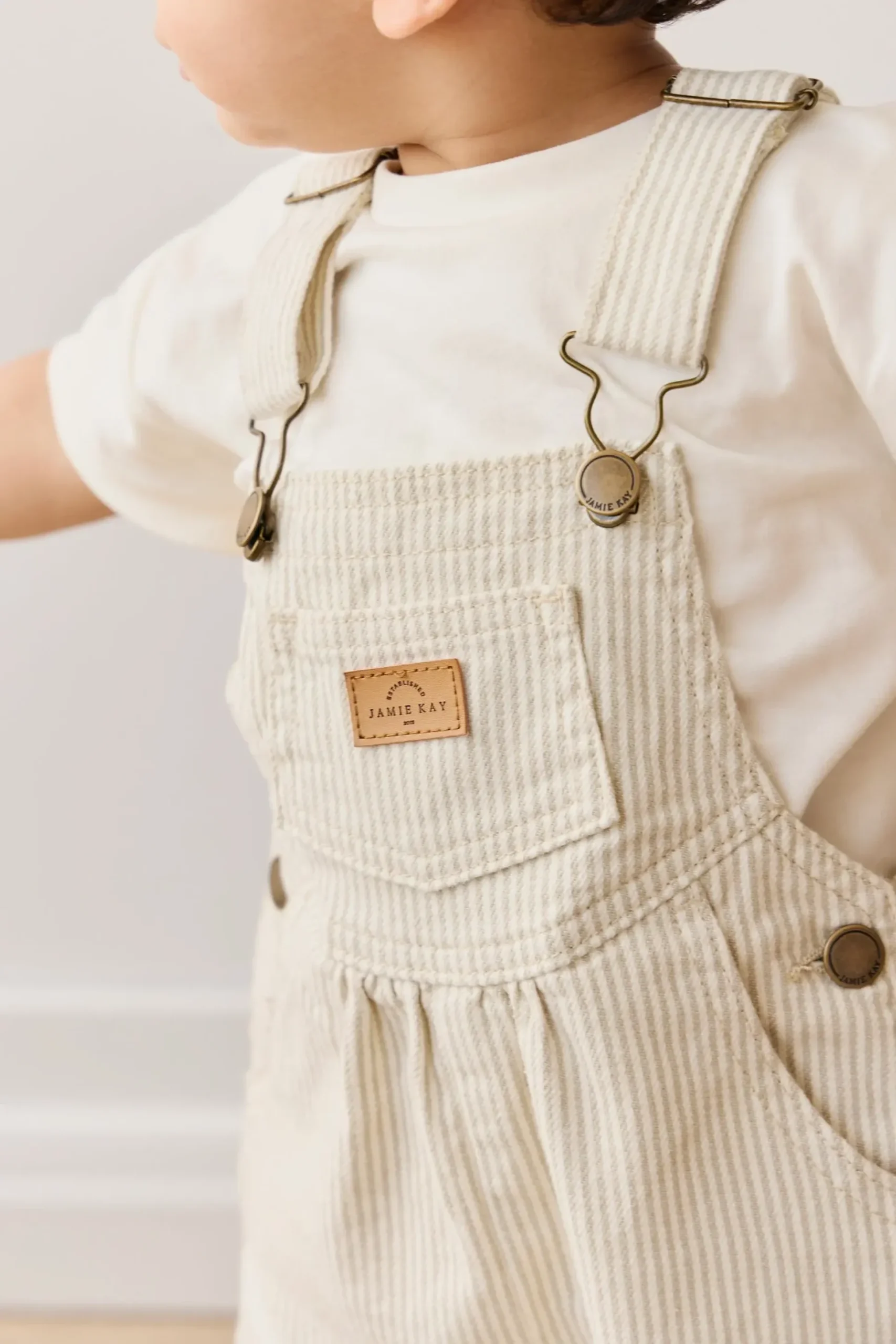 Cecil Overall - Fine Vertical Stripe Sandy Brown/Cloud