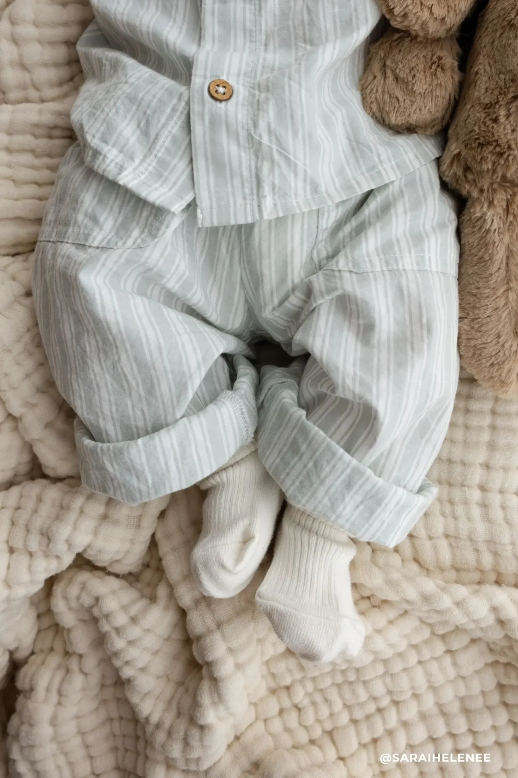 Organic Cotton Albie Pant - Variegated Stripe Shoreline