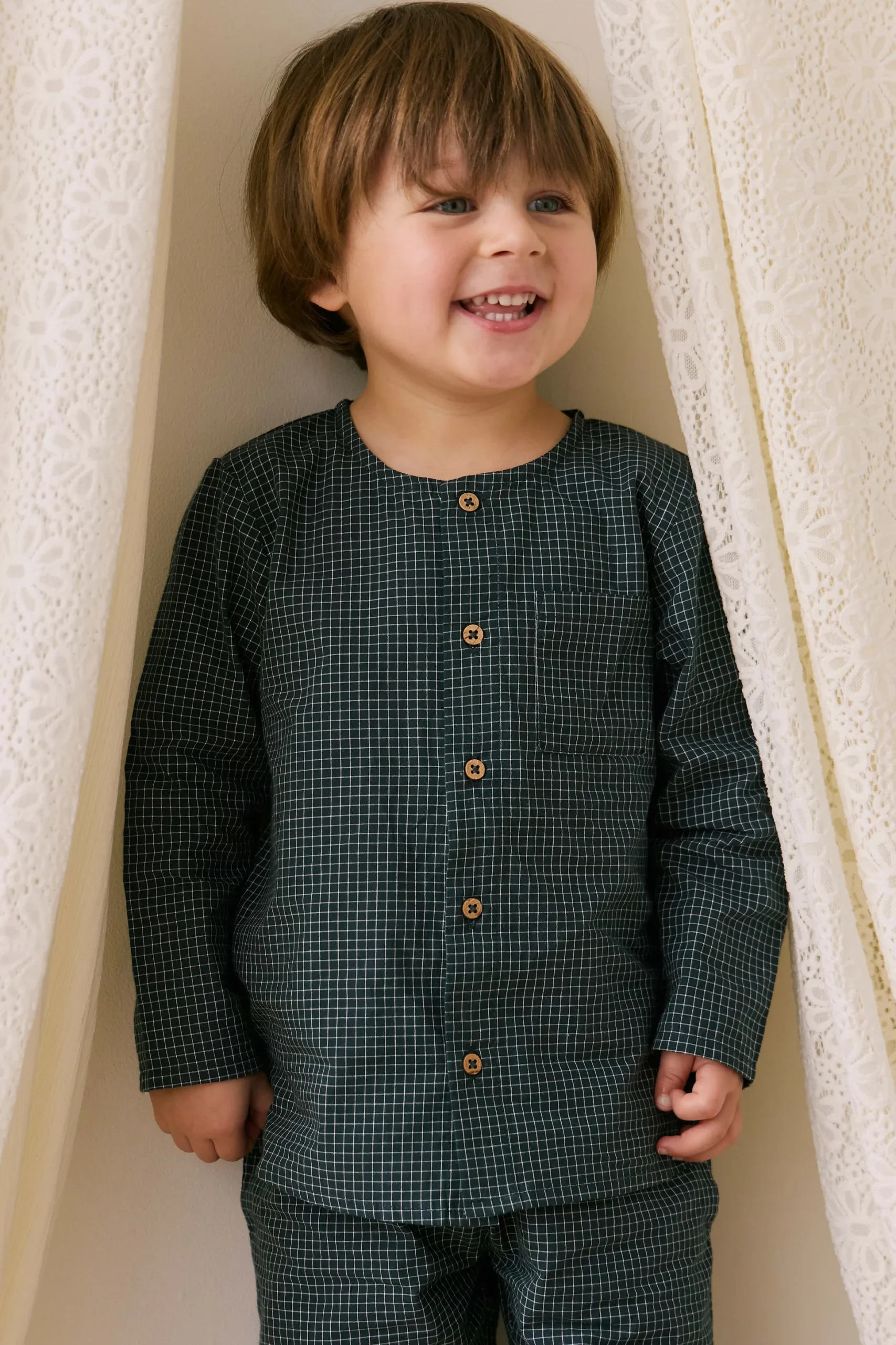 Organic Cotton Albie Top - Forest Grid