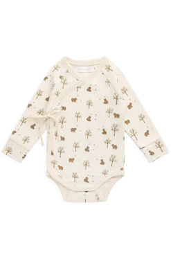 Organic Cotton Ames Wrap Long Sleeve Bodysuit - Honey Bear Cloud