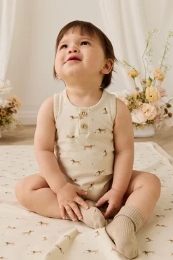 Organic Cotton Archie Playsuit - Play Ball Cassava