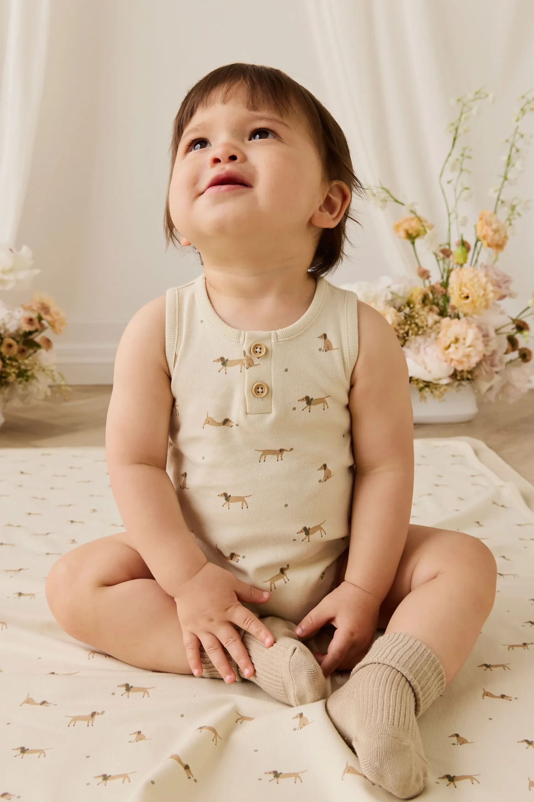 Organic Cotton Archie Playsuit - Play Ball Cassava