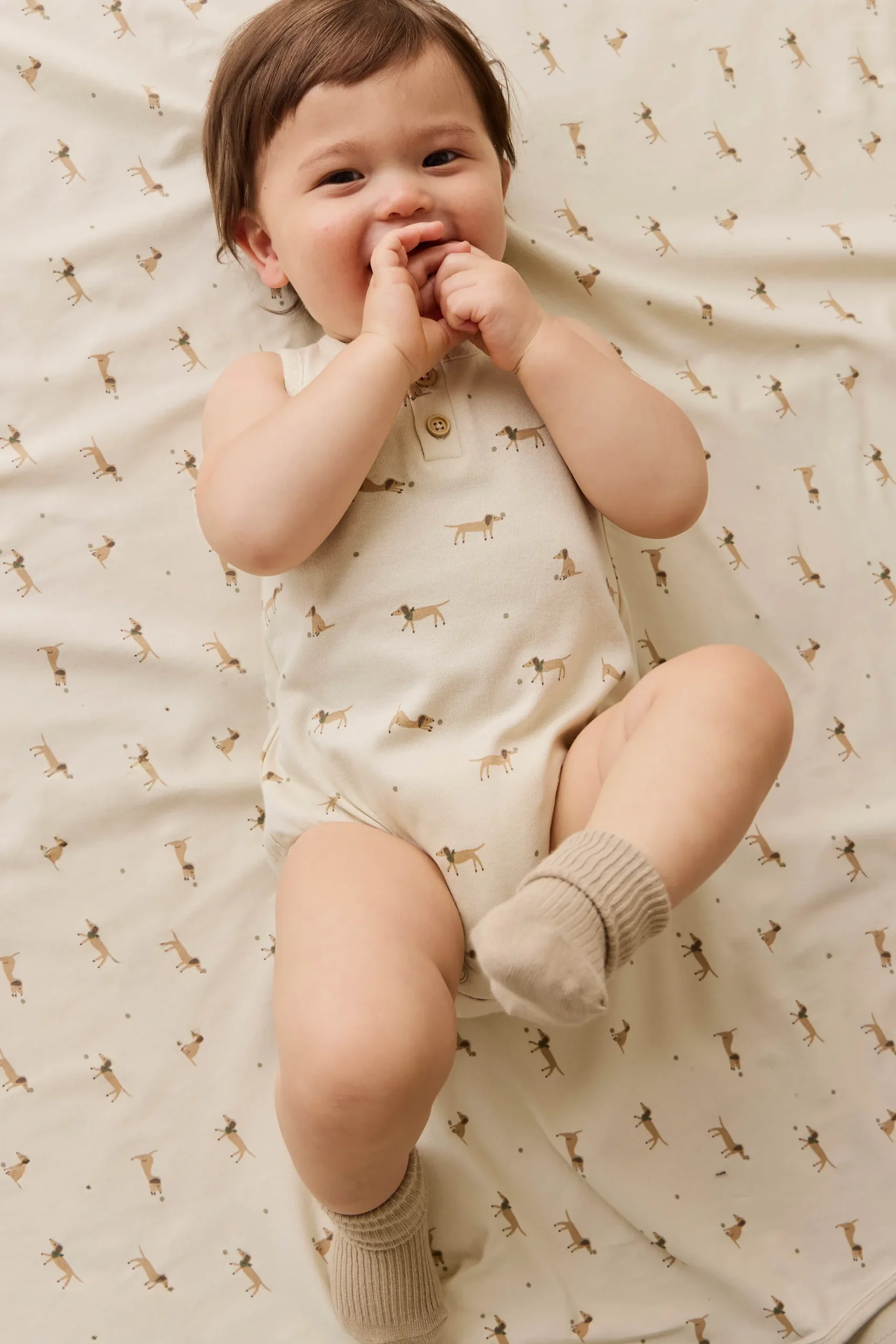 Organic Cotton Archie Playsuit - Play Ball Cassava