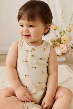Organic Cotton Archie Playsuit - Play Ball Cassava