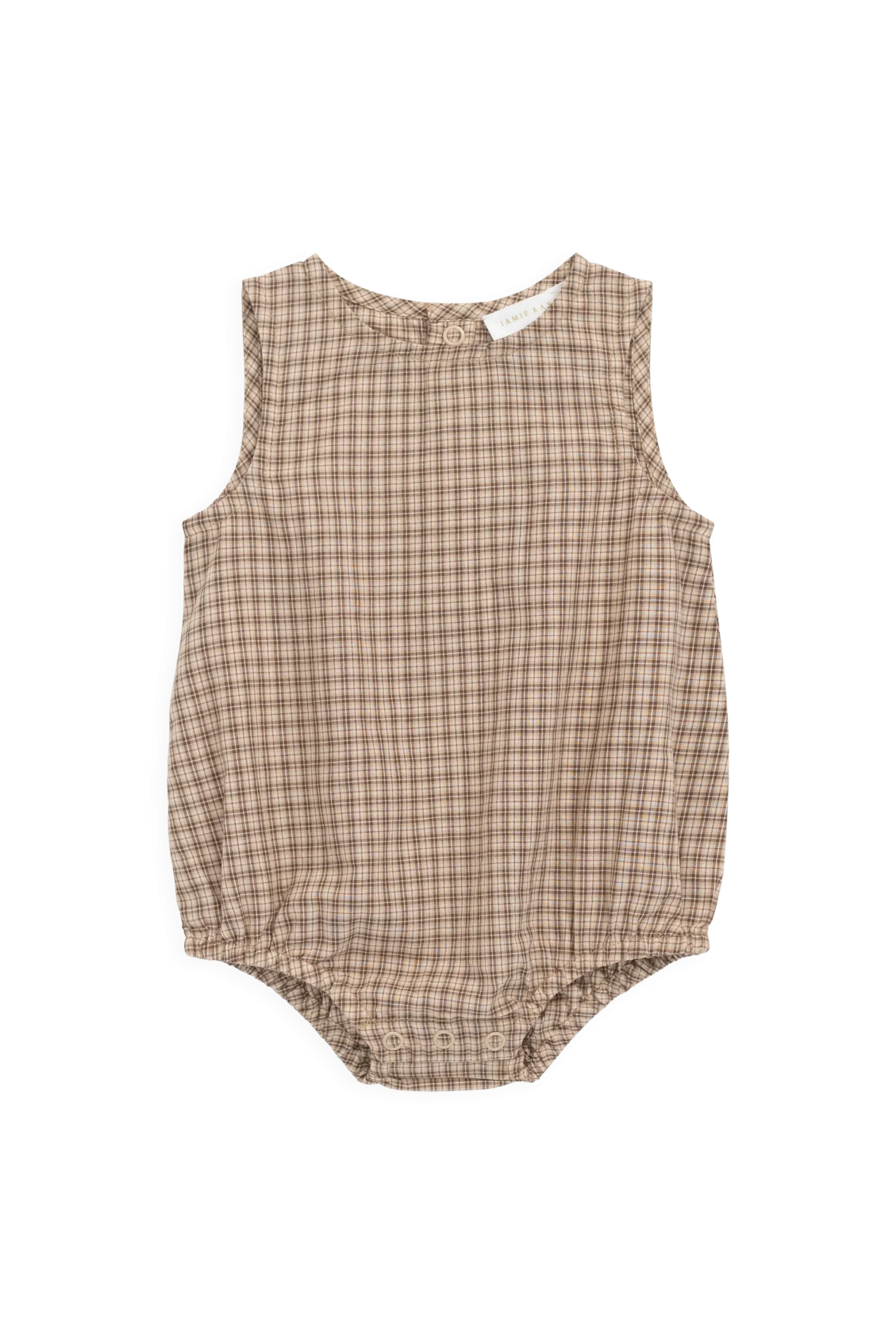 Organic Cotton Bentley Playsuit - Cabin Check Cocoa