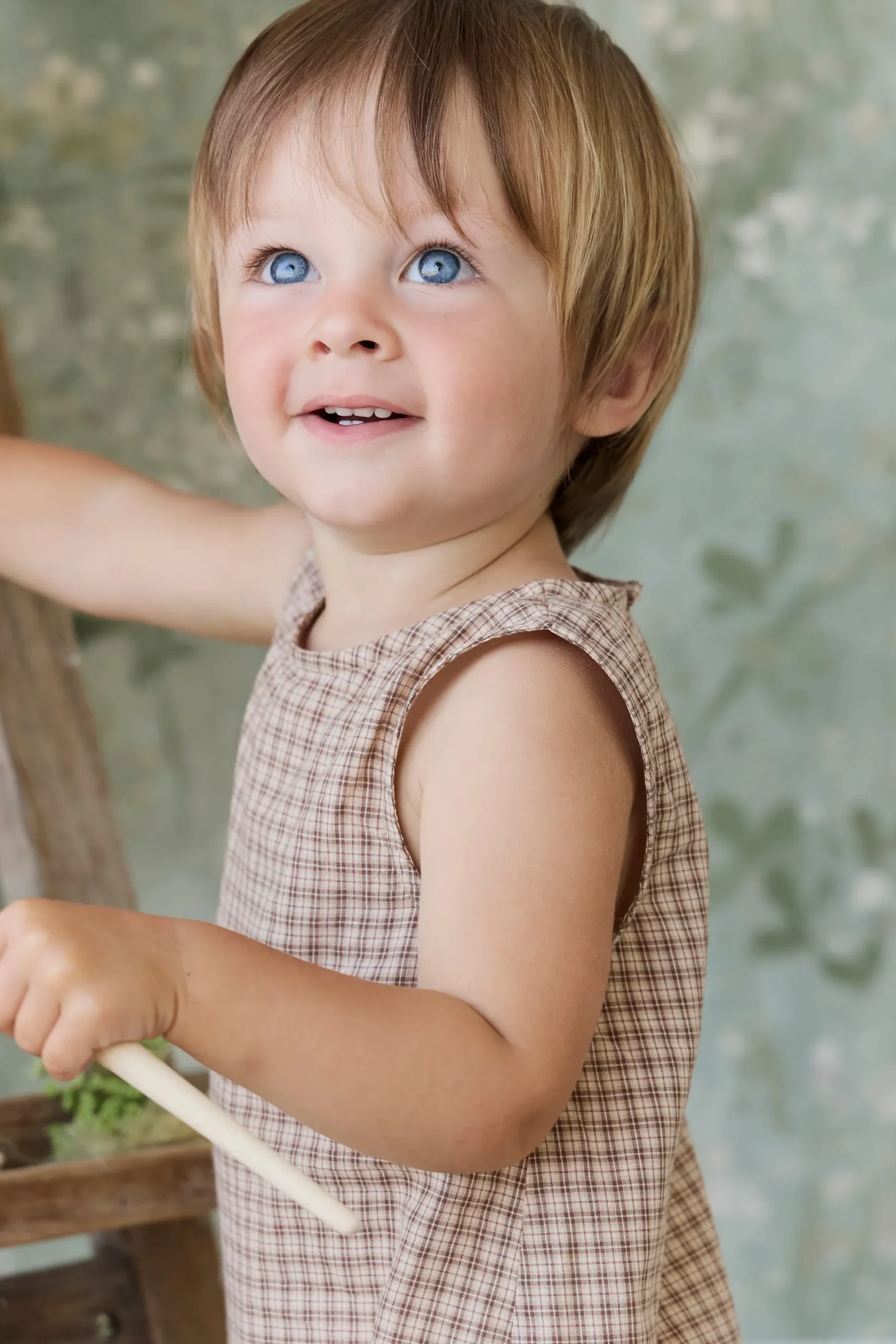 Organic Cotton Bentley Playsuit - Cabin Check Cocoa