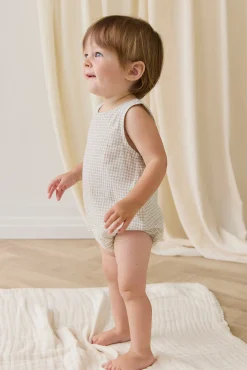 Organic Cotton Bentley Playsuit-Double Windowpane Check Pecan