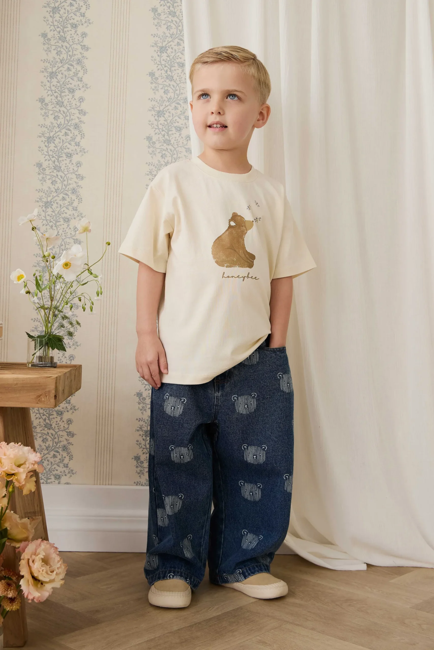 Organic Cotton Bjorn Tee - Cloud Honeybee Bear