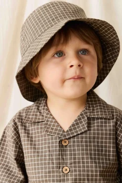 Organic Cotton Bucket Hat - Coffee Grid