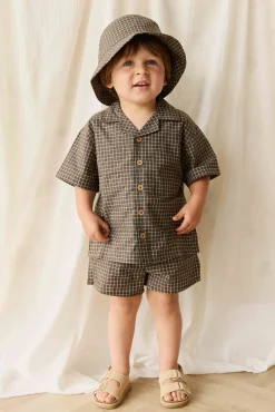 Organic Cotton Bucket Hat - Coffee Grid