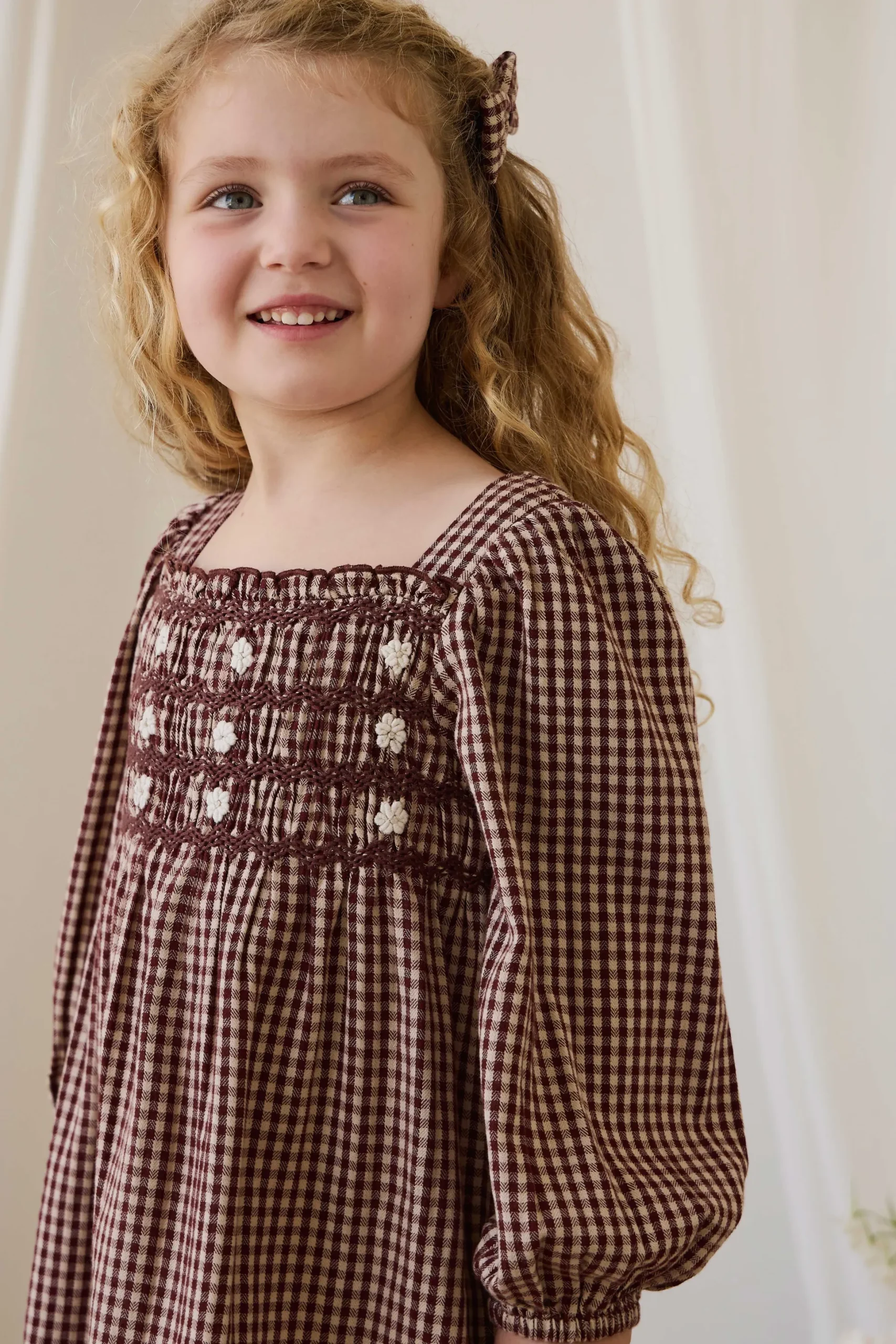 Organic Cotton Cecile Dress - Cinnamon Gingham