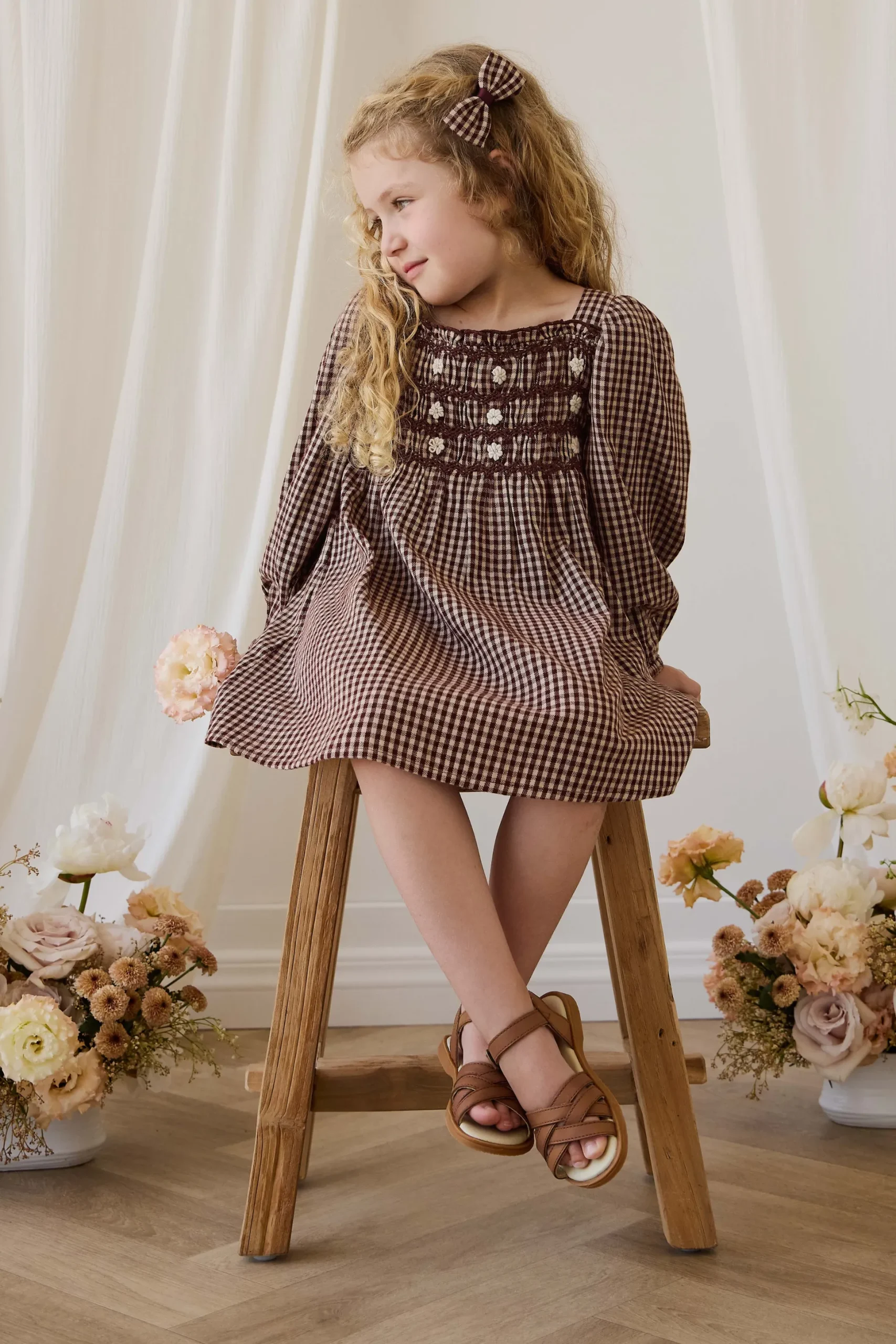 Organic Cotton Cecile Dress - Cinnamon Gingham