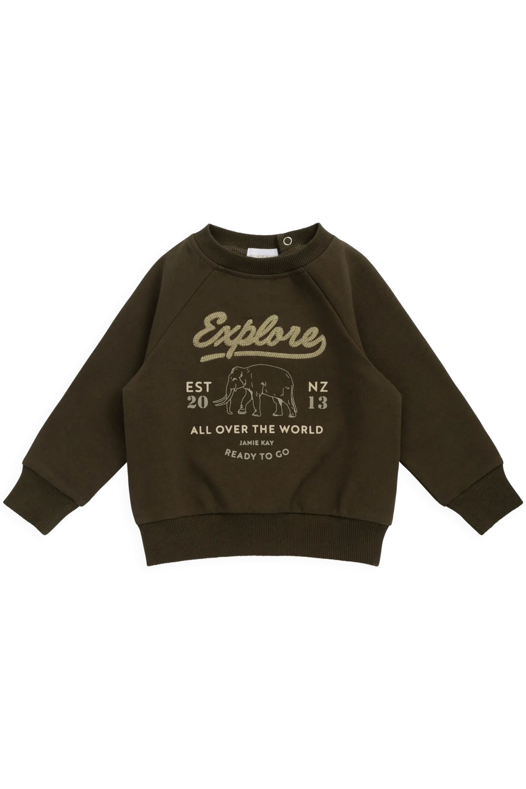 Organic Cotton Duncan Sweatshirt - Deep Olive Elephant Explore