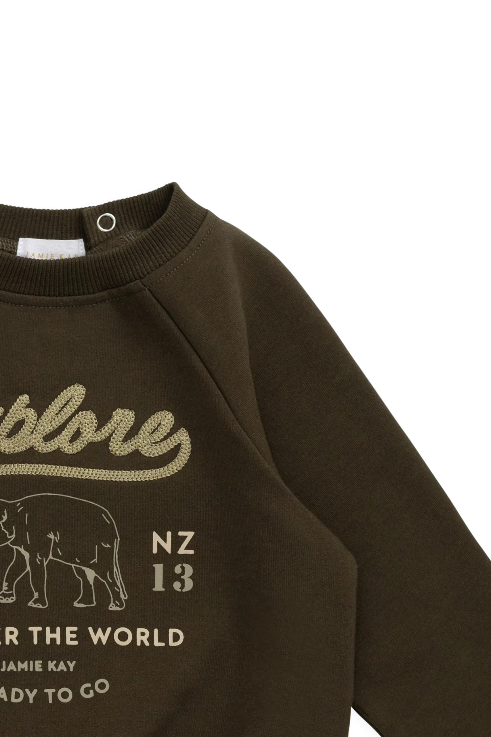 Organic Cotton Duncan Sweatshirt - Deep Olive Elephant Explore