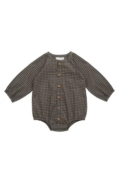 Organic Cotton Ellis Playsuit - Coffee Grid