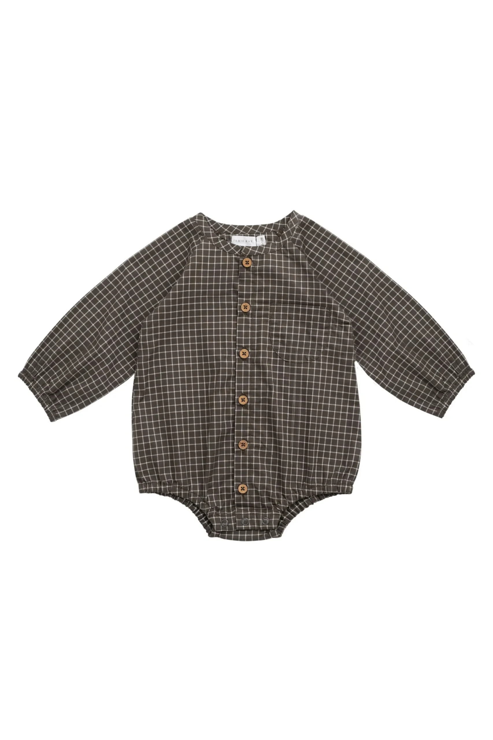 Organic Cotton Ellis Playsuit - Coffee Grid
