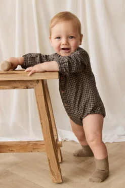 Organic Cotton Ellis Playsuit - Coffee Grid
