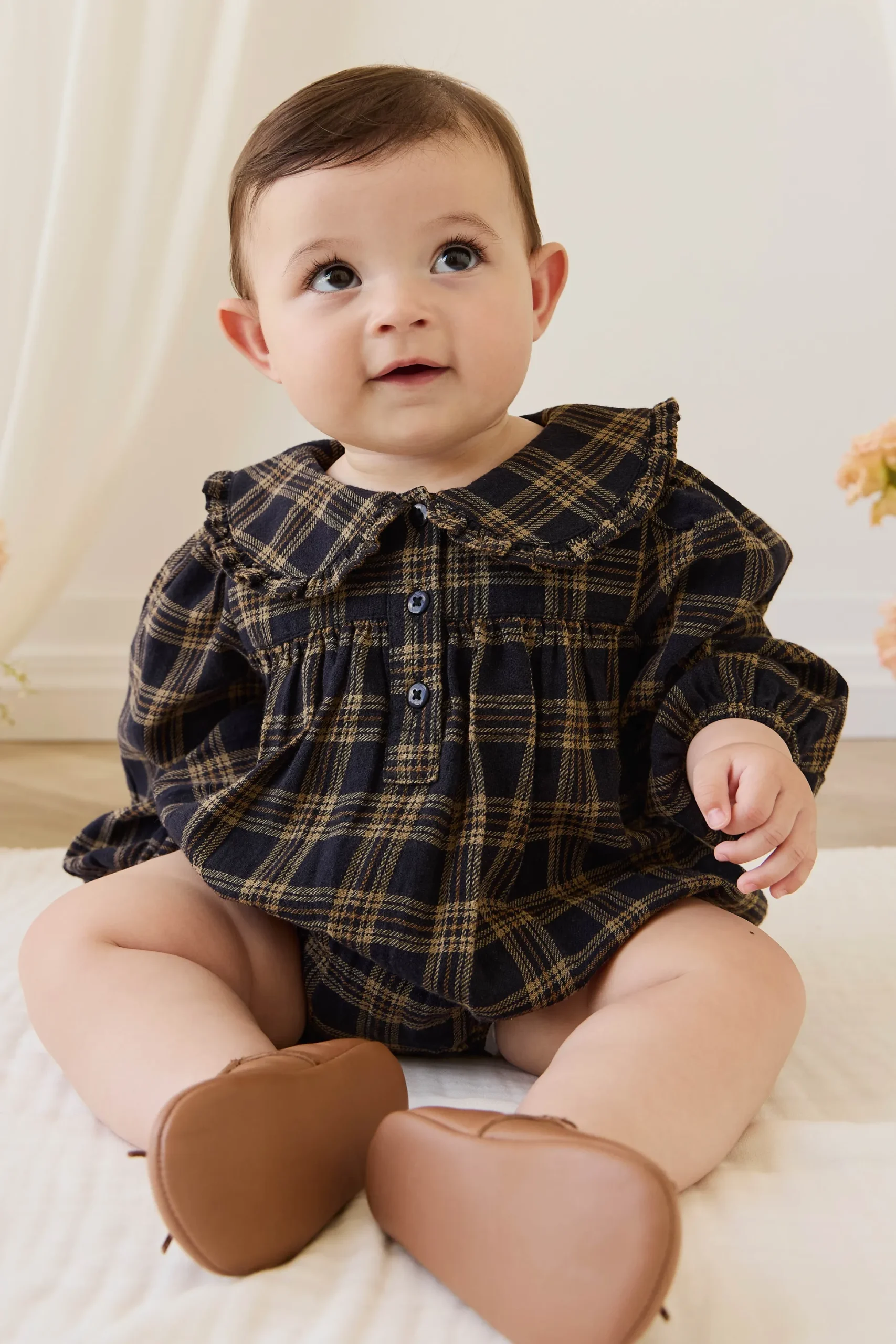 Organic Cotton Elowen Playsuit - Woodland Check