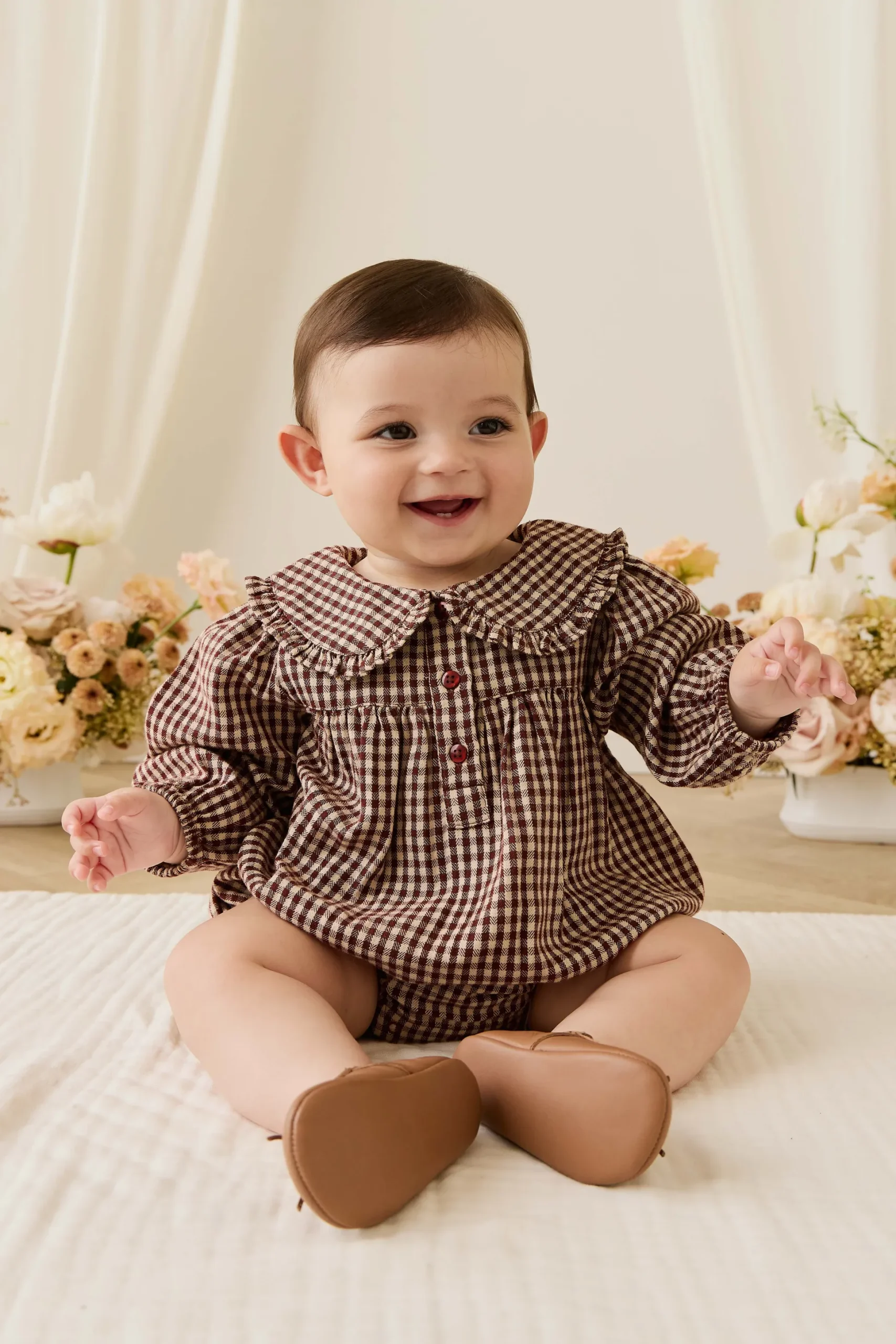 Organic Cotton Elowen Playsuit - Cinnamon Gingham