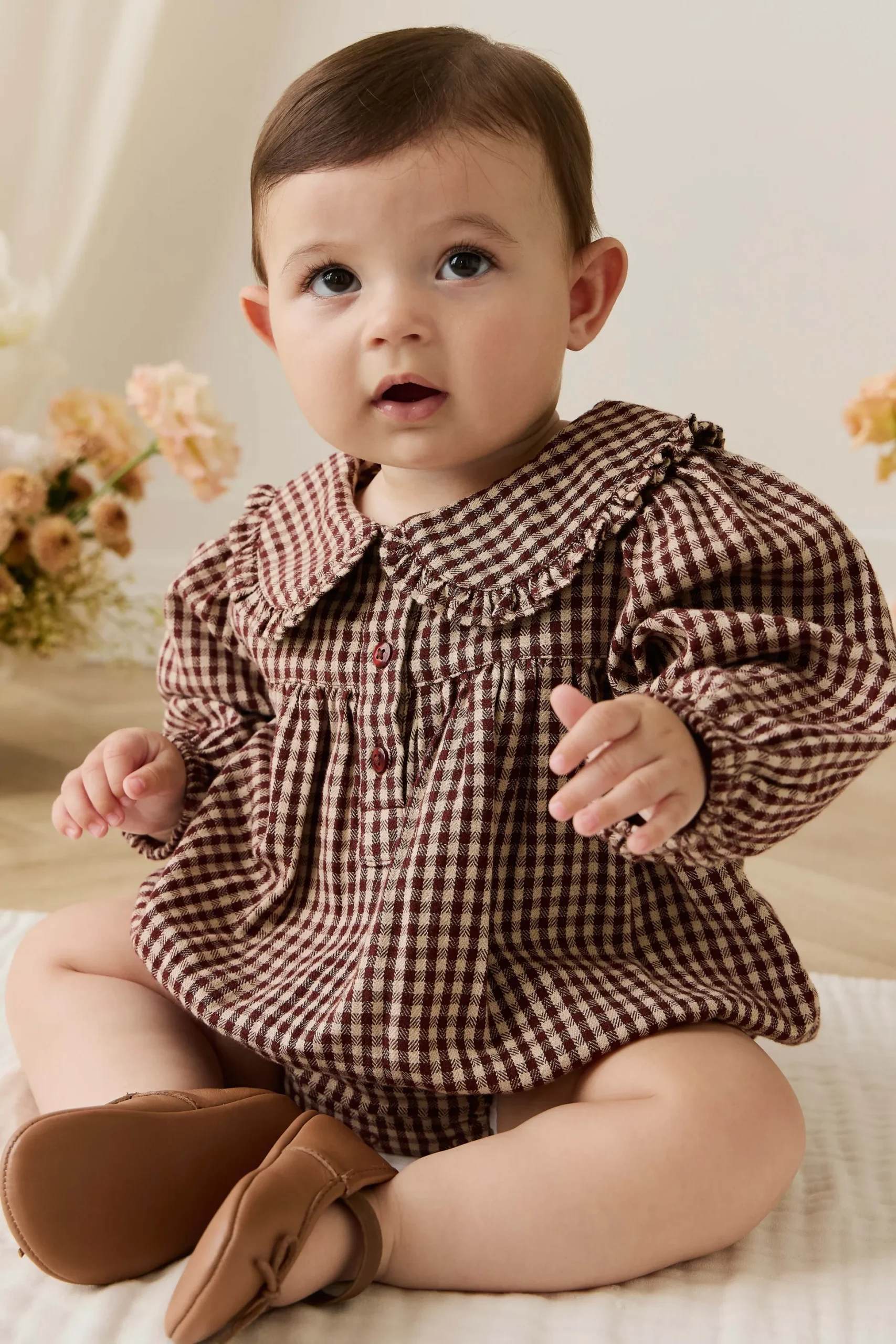 Organic Cotton Elowen Playsuit - Cinnamon Gingham