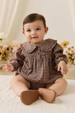 Organic Cotton Elowen Playsuit - Cinnamon Gingham