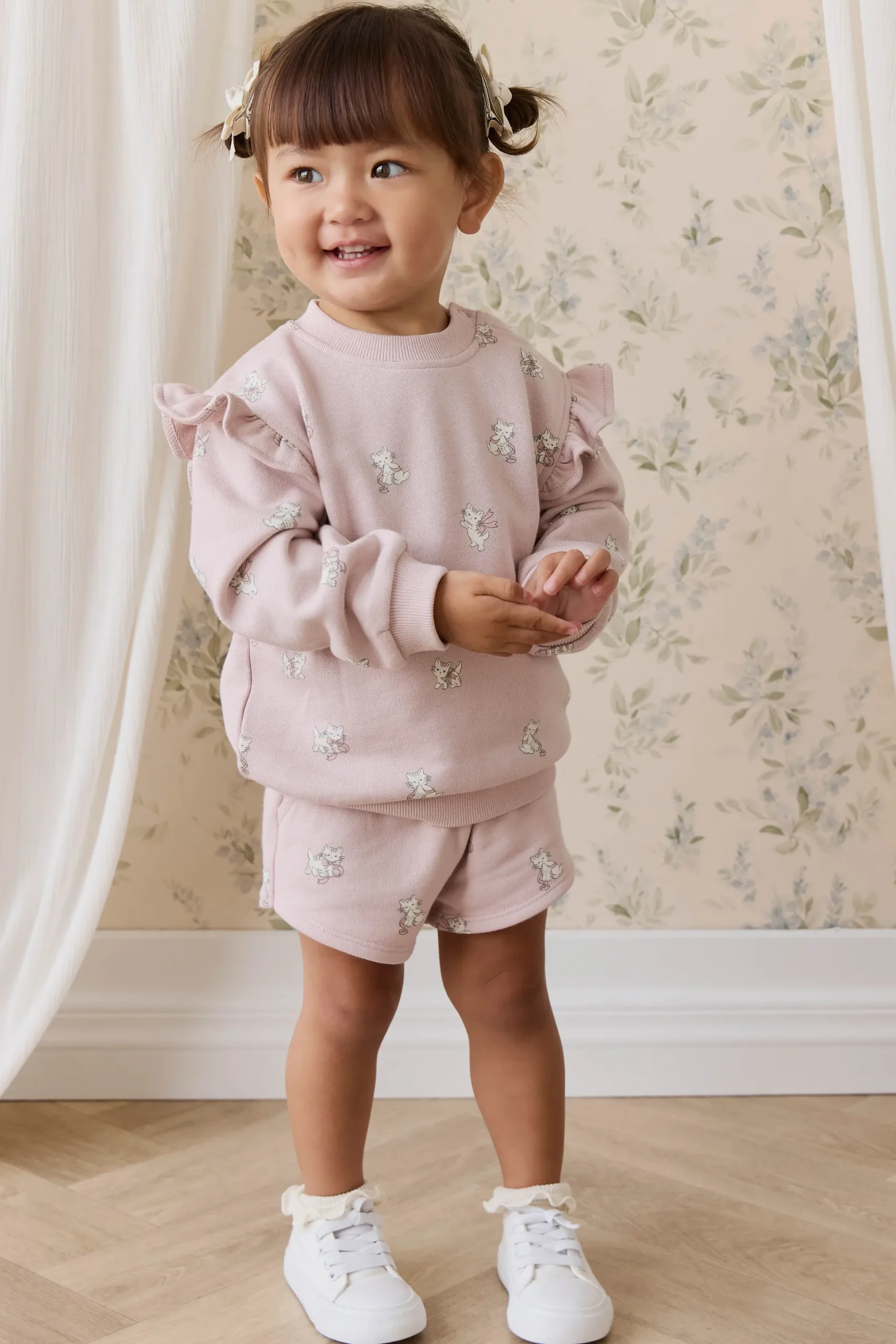 Organic Cotton Etta Short-Bow Kitties Mauve