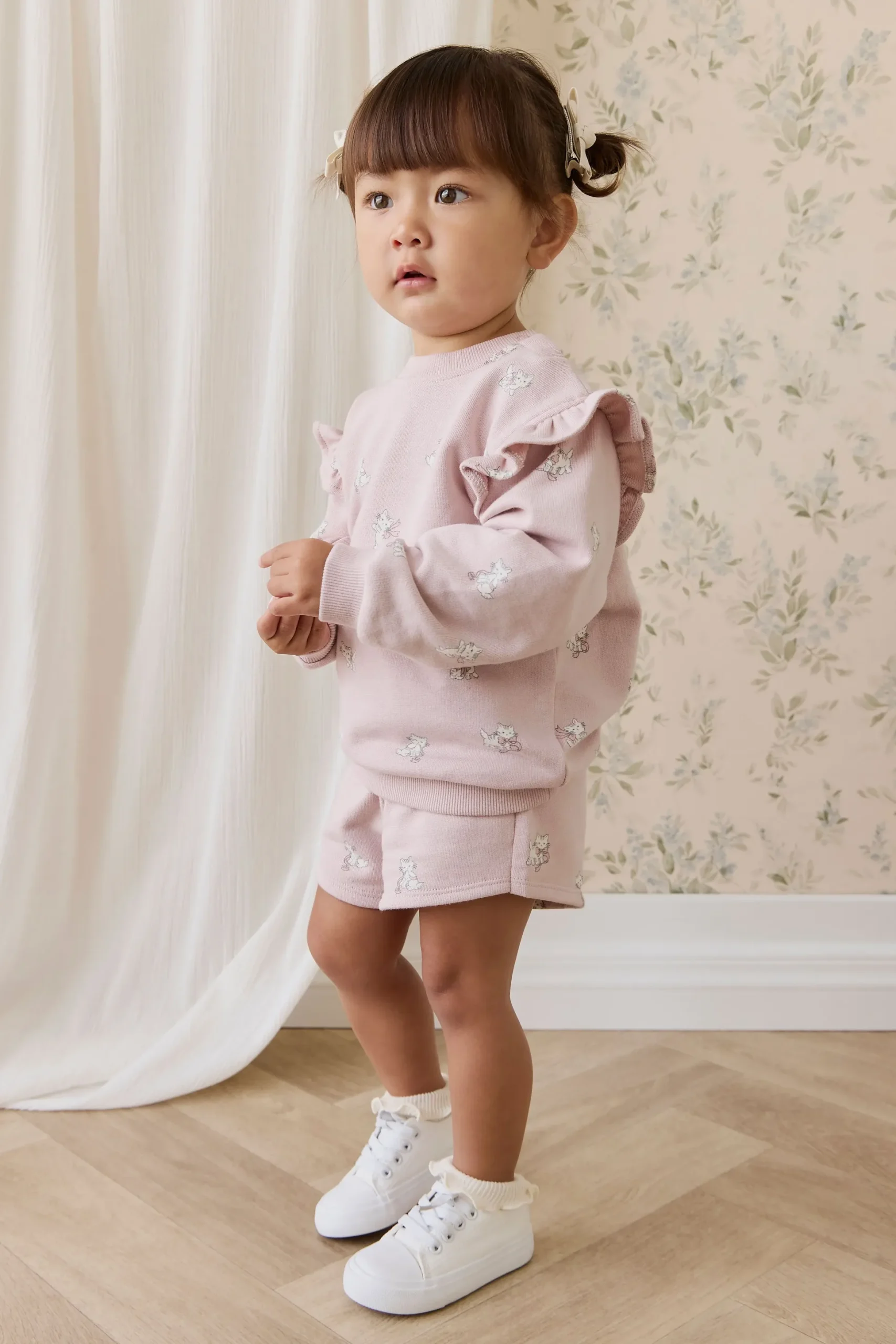 Organic Cotton Etta Short-Bow Kitties Mauve