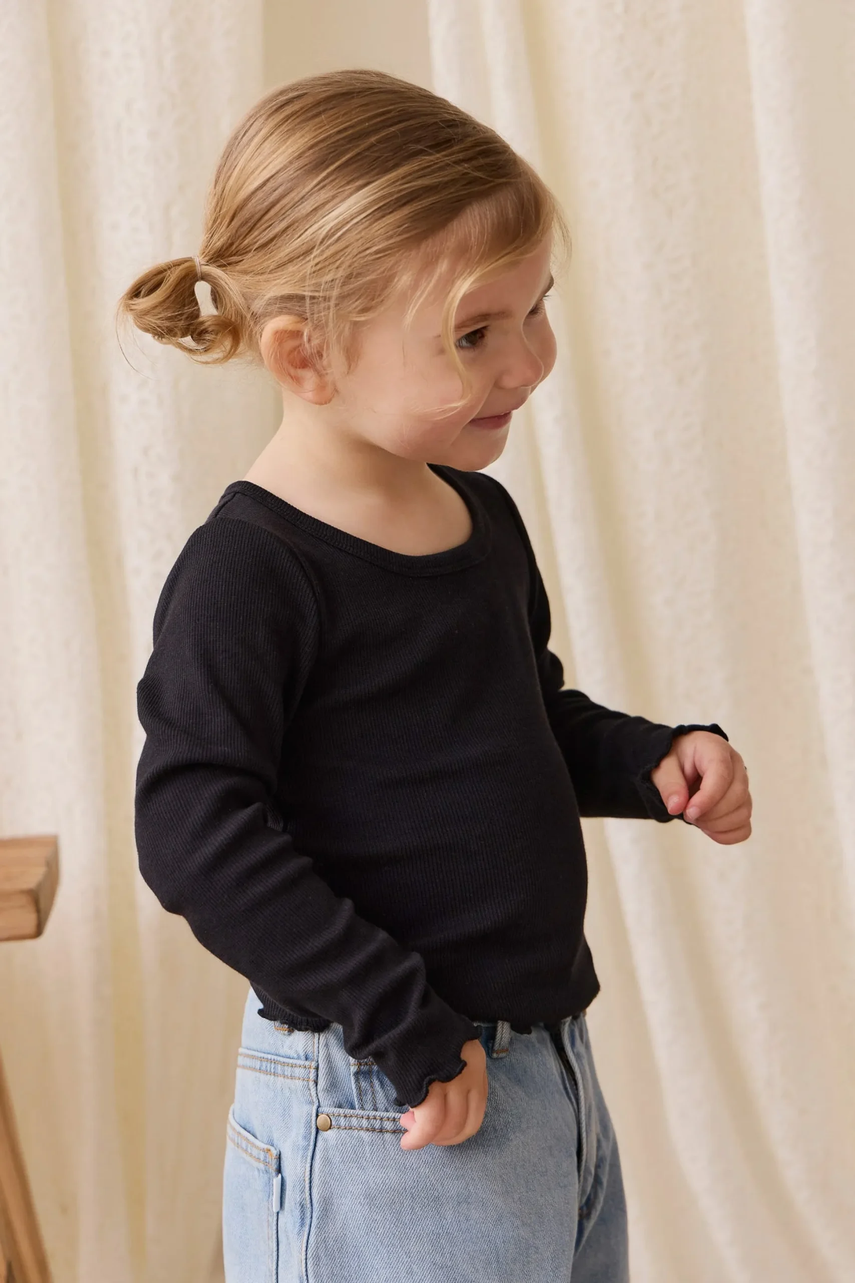 Organic Cotton Fine Rib Agathe Top - Ebony