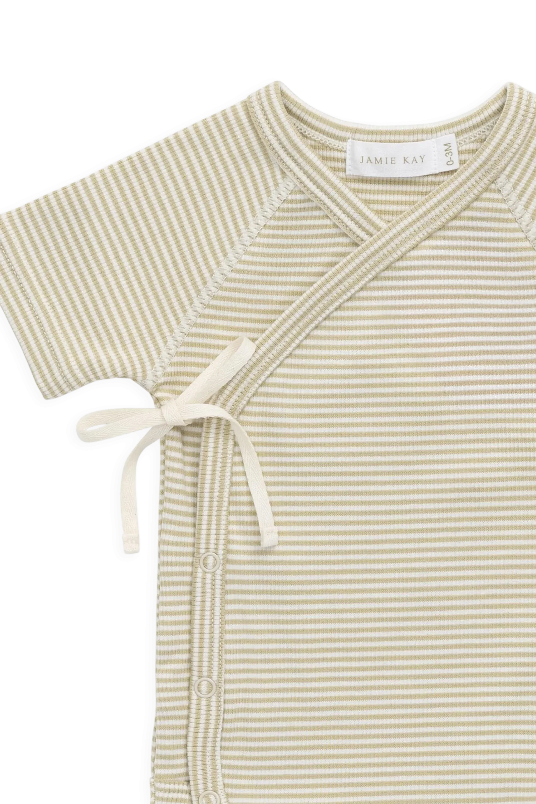 Organic Cotton Fine Rib Micah Short Sleeve Playsuit - Petite Stripe Hay/Cloud