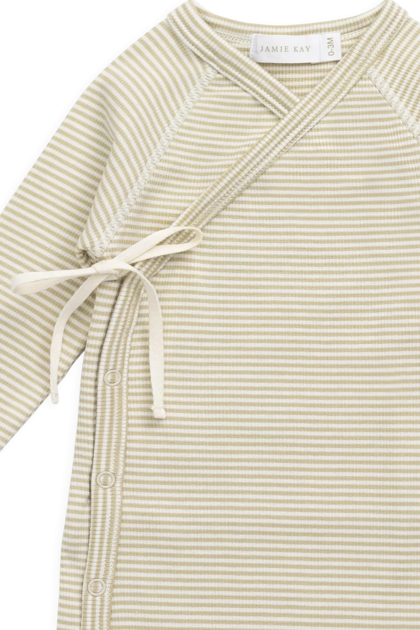 Organic Cotton Fine Rib Micah Wrap Onepiece - Petite Stripe Hay/Cloud