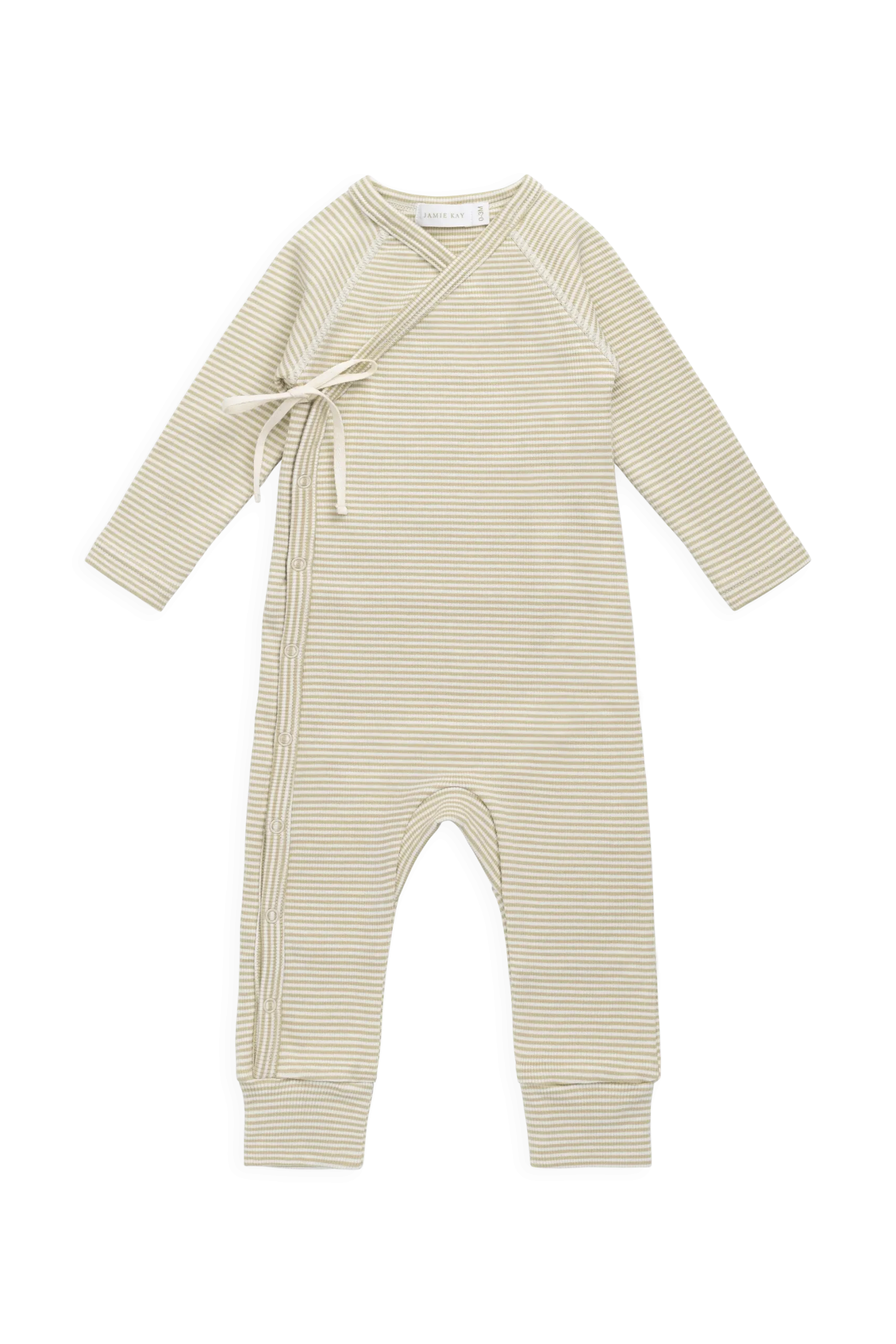 Organic Cotton Fine Rib Micah Wrap Onepiece - Petite Stripe Hay/Cloud