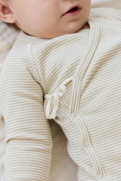 Organic Cotton Fine Rib Micah Wrap Onepiece - Petite Stripe Hay/Cloud