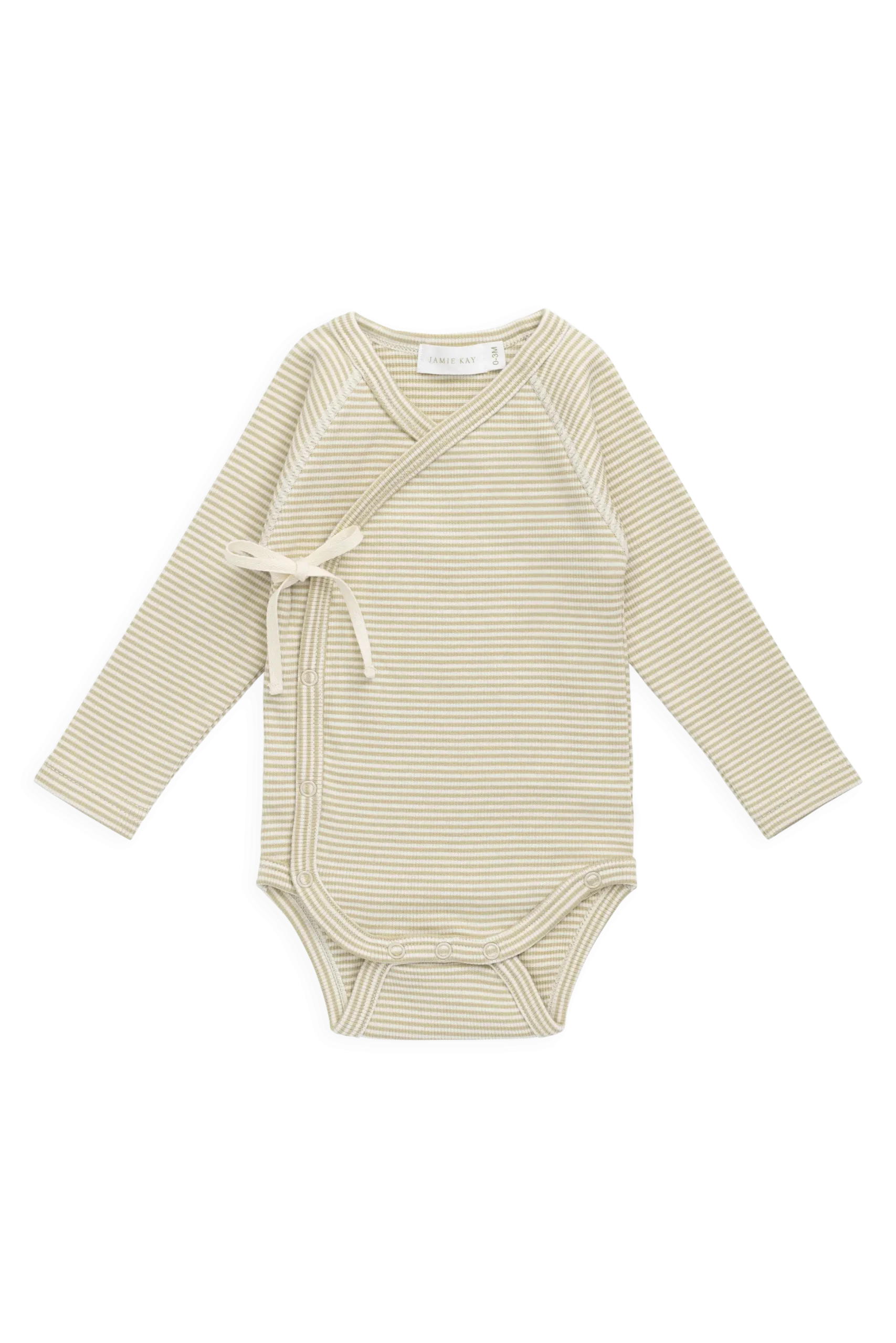 Organic Cotton Fine Rib Micah Long Sleeve Playsuit - Petite Stripe Hay/Cloud