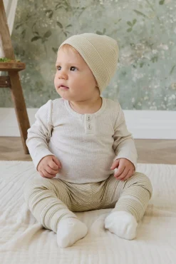 Organic Cotton Fine Rib Wiley Legging - Petite Stripe Hay/Cloud