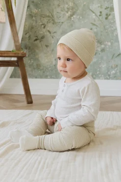 Organic Cotton Fine Rib Wiley Legging - Petite Stripe Hay/Cloud