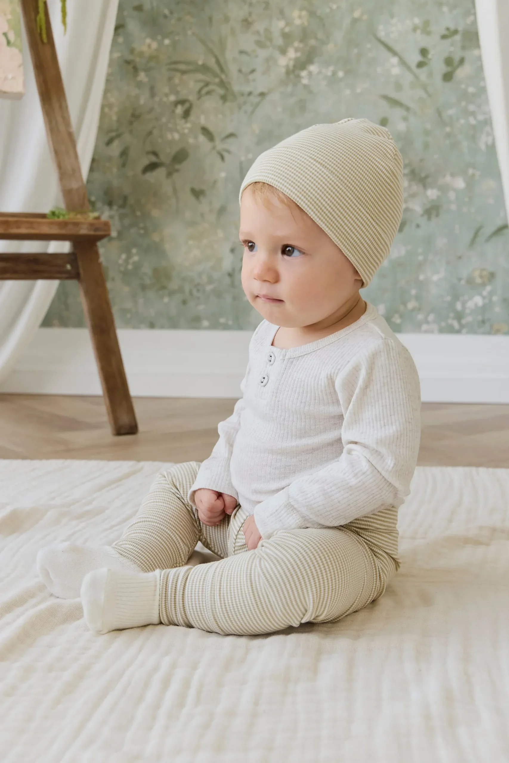 Organic Cotton Fine Rib Wiley Legging - Petite Stripe Hay/Cloud