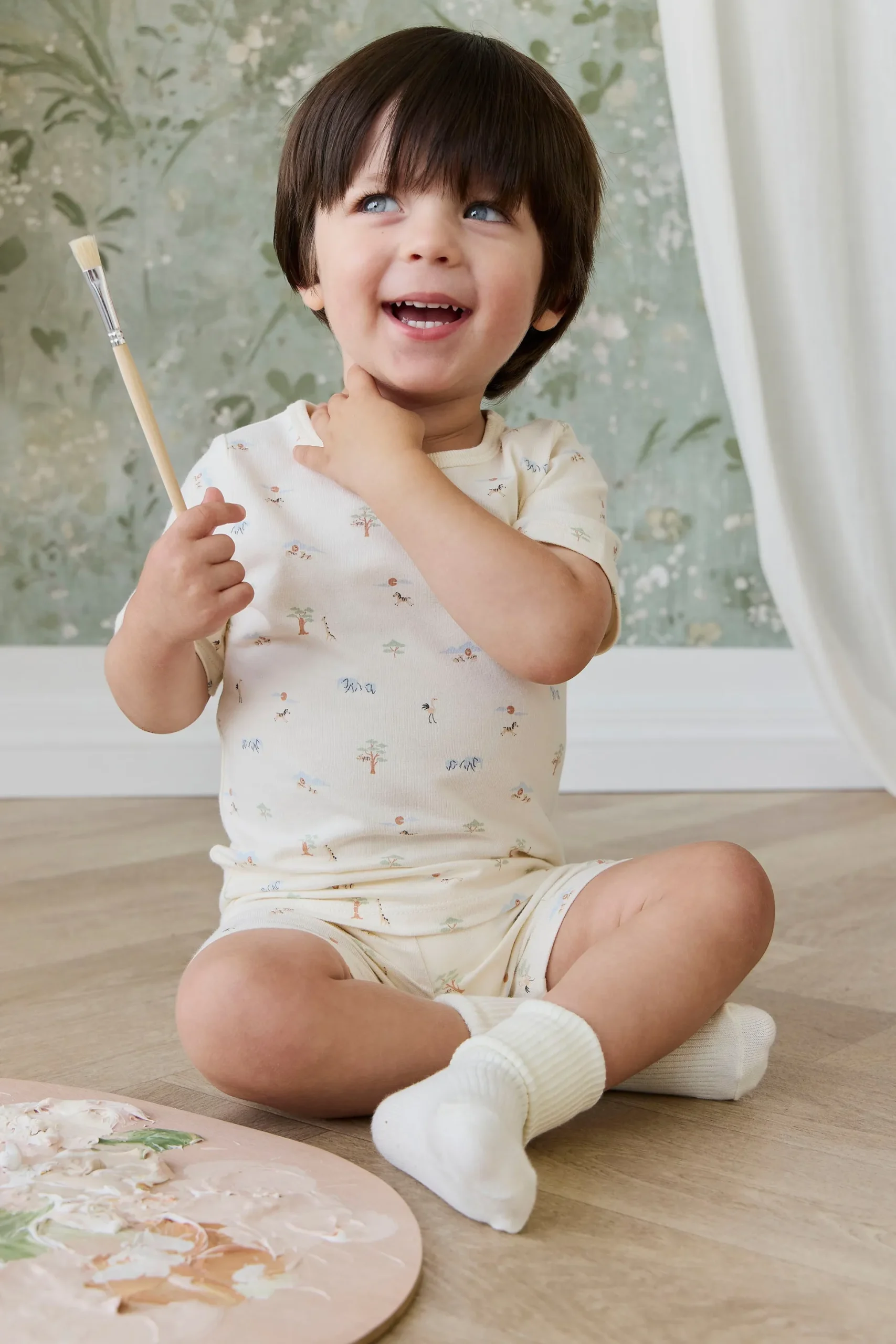Organic Cotton Halston Short Sleeve Pyjama Set - Savannah Animals Tofu