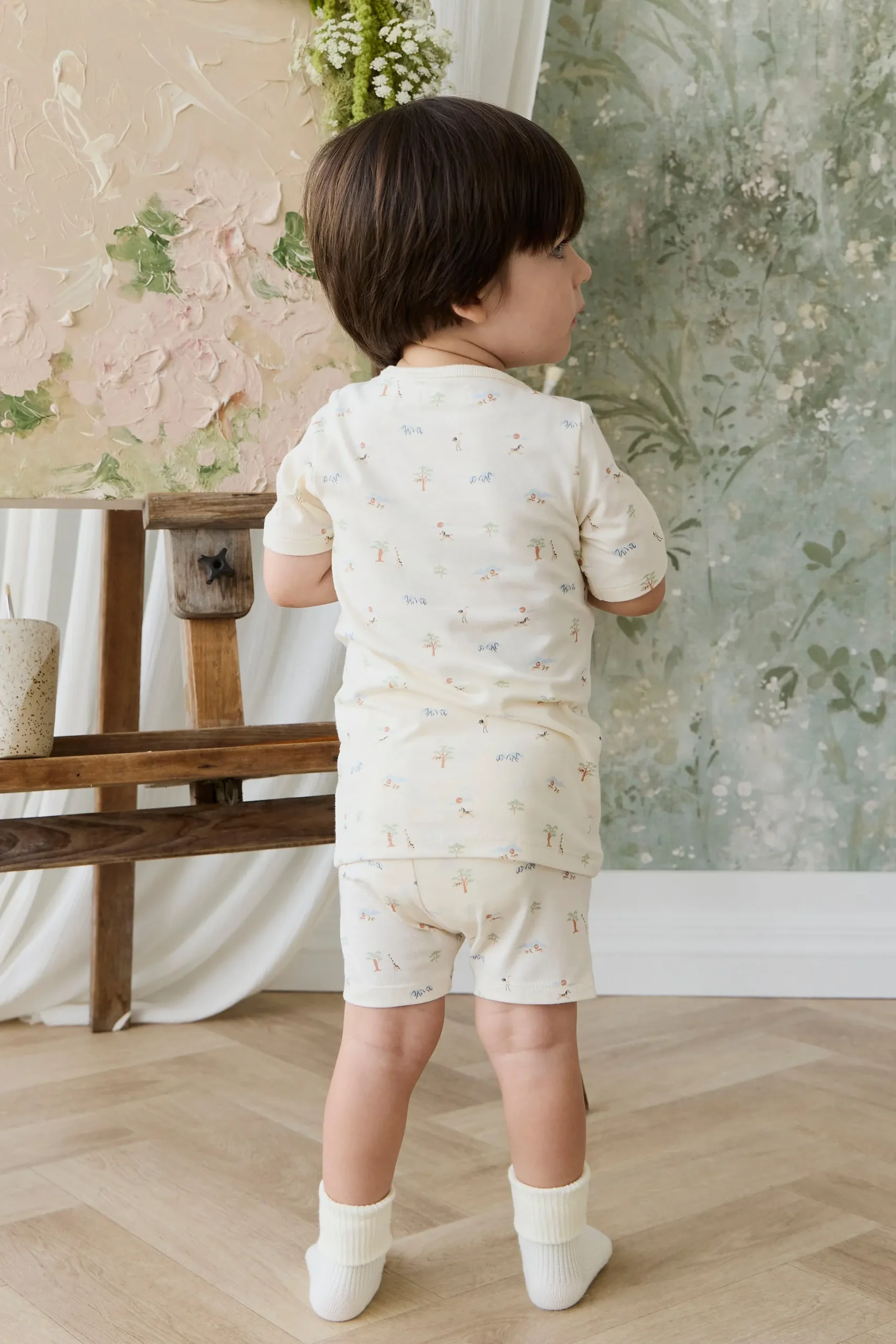 Organic Cotton Halston Short Sleeve Pyjama Set - Savannah Animals Tofu