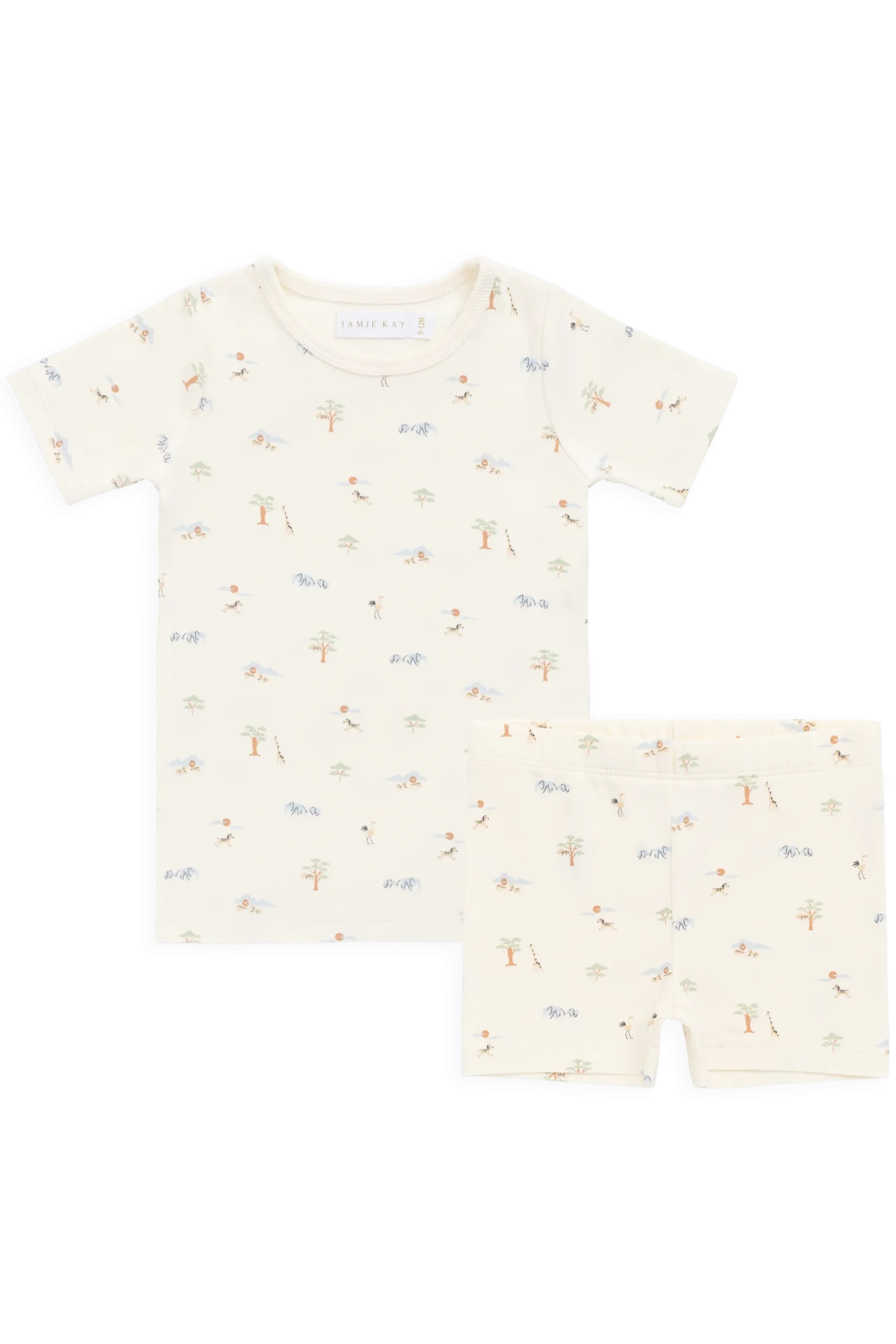 Organic Cotton Halston Short Sleeve Pyjama Set - Savannah Animals Tofu
