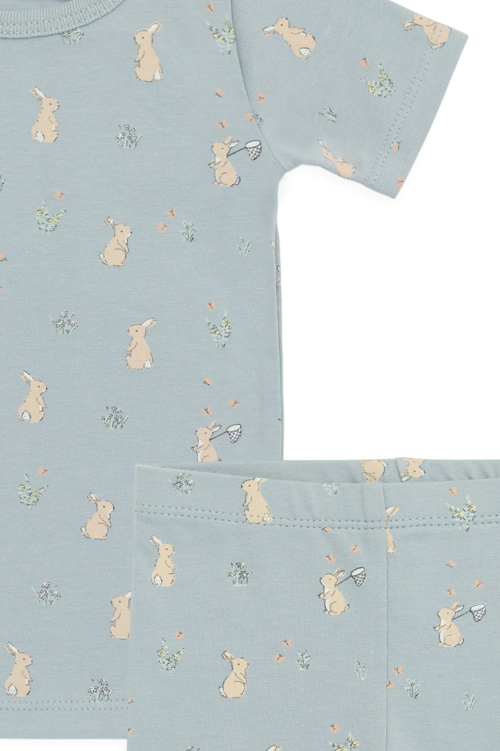 Organic Cotton Halston Short Sleeve Pyjama Set-Lapin Jardin Blue