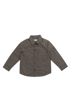 Organic Cotton Isaiah Shirt - Coffee Grid