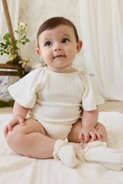 Organic Cotton Josephine Playsuit - Sweet Heart Pointelle Parchment