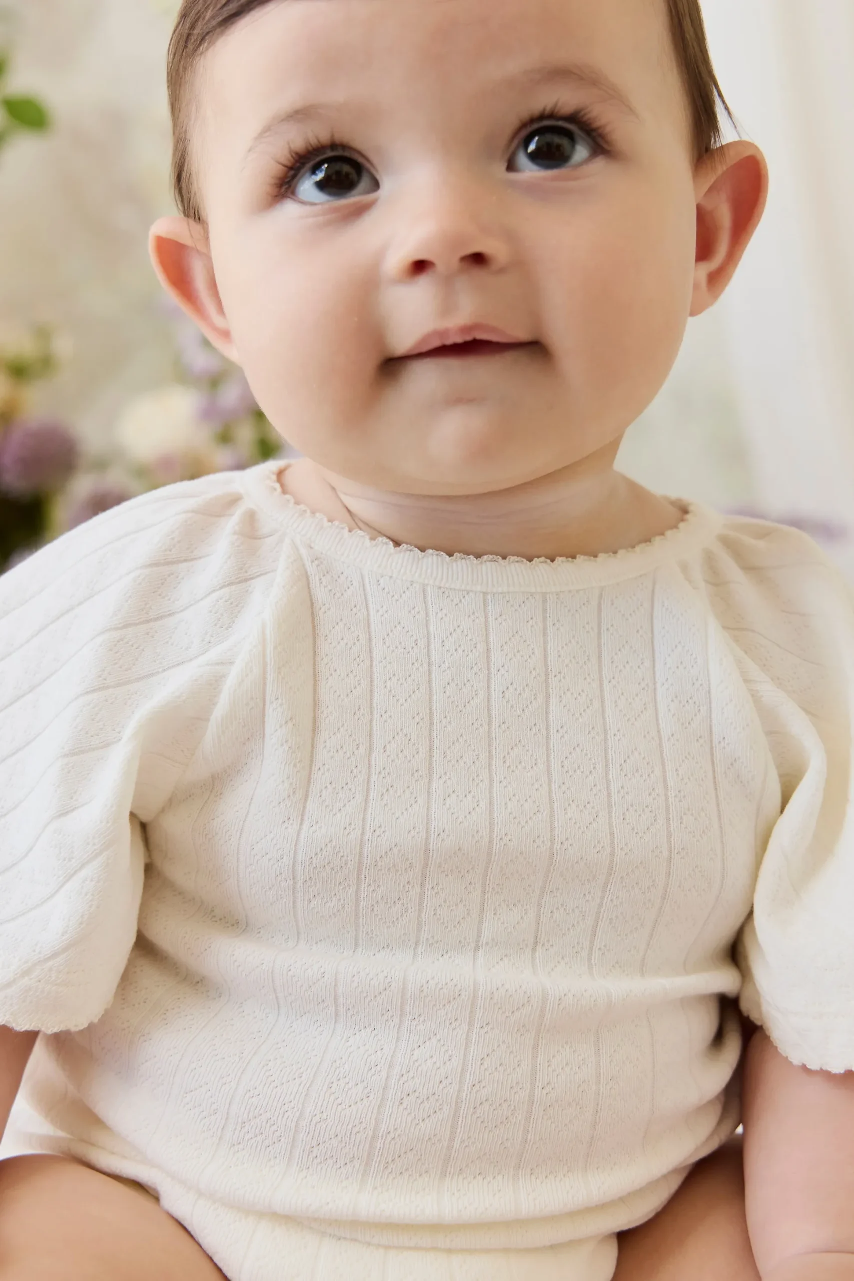 Organic Cotton Josephine Playsuit - Sweet Heart Pointelle Parchment