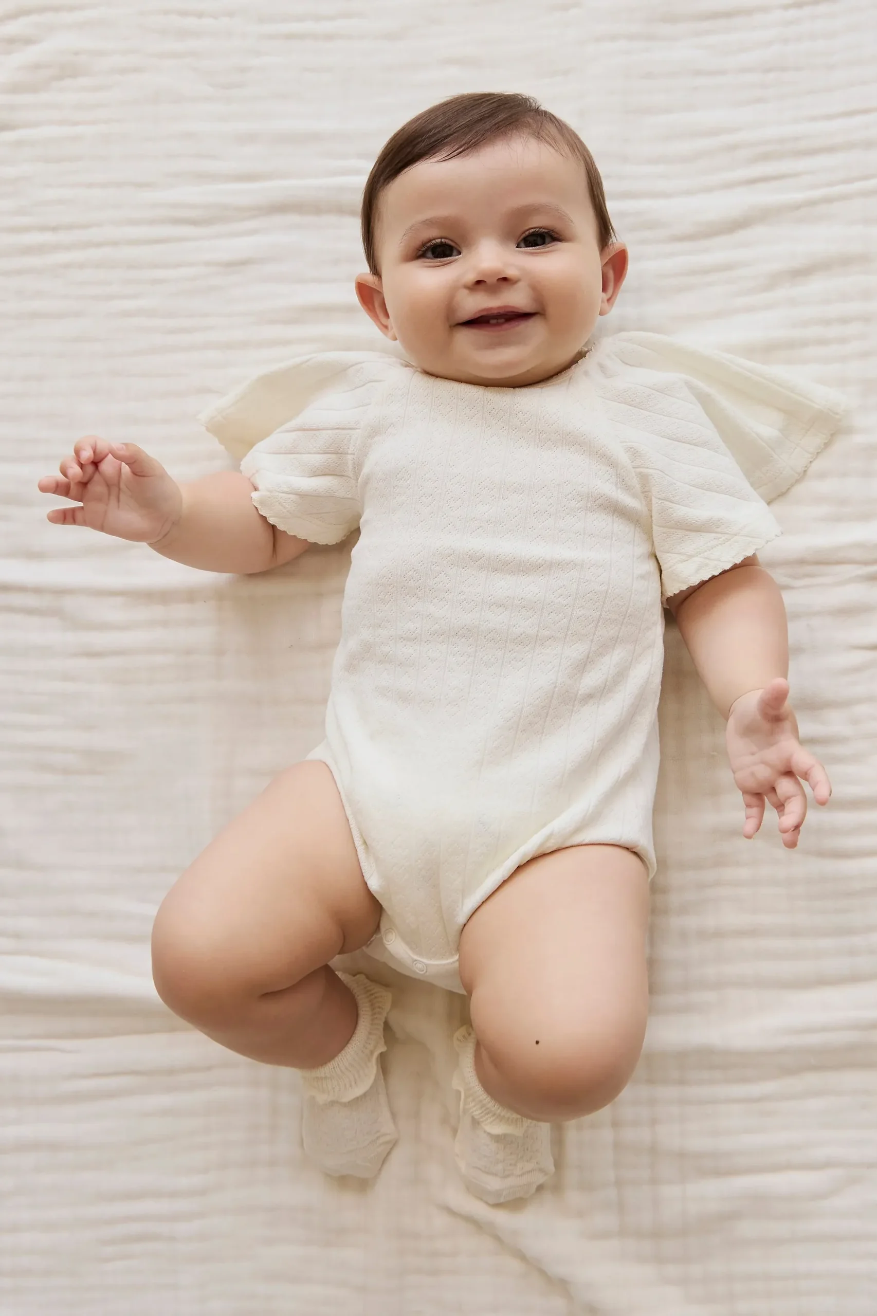 Organic Cotton Josephine Playsuit - Sweet Heart Pointelle Parchment